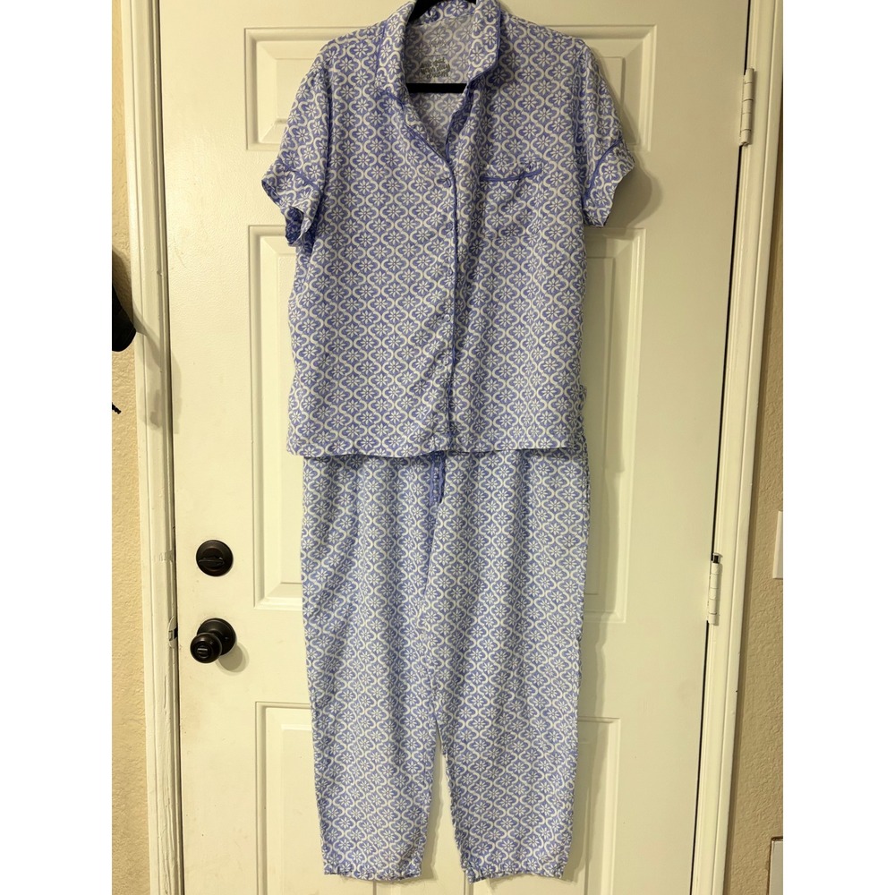 Gilligan & O'Malley | Pajama Set Short Sleeve Crop Pants | XL || Blue|